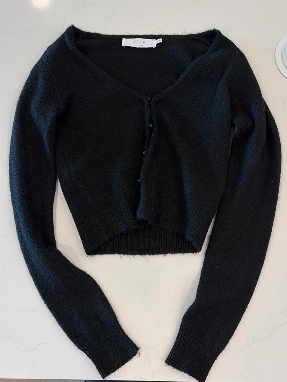 Astr Black Cropped V-Neck Button-Front Cardigan